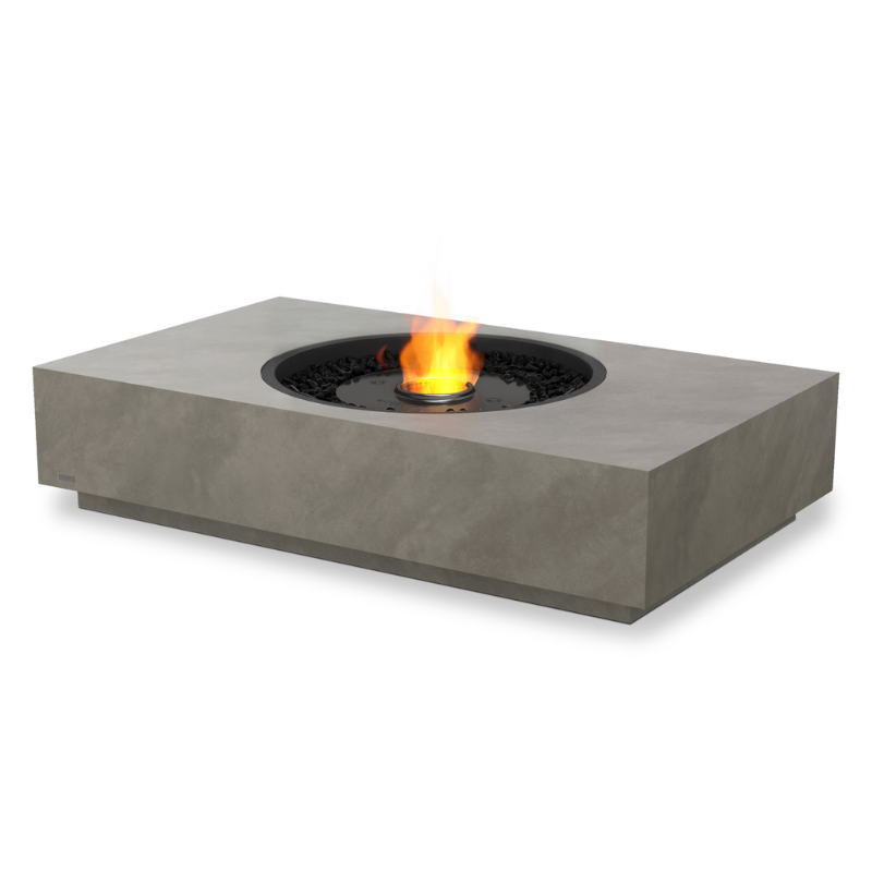EcoSmart Martini 50 fire table in Natural Fluid concrete with a Black sunken circular burner.