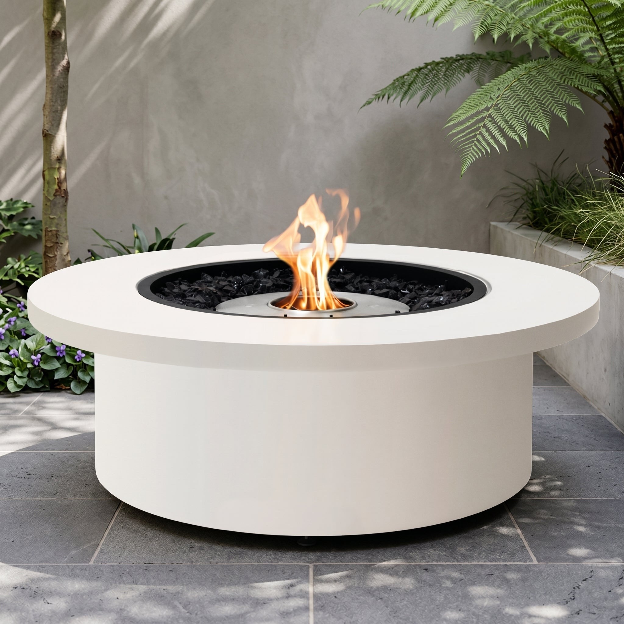 EcoSmart Mimosa 40 Fire Table in Bone, / Stainless Steel