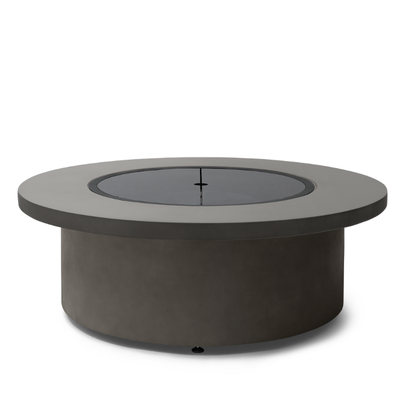 EcoSmart Mimosa 40 in Natural Fluid concrete with the flat cover plate fitted, used as a coffee table surface.