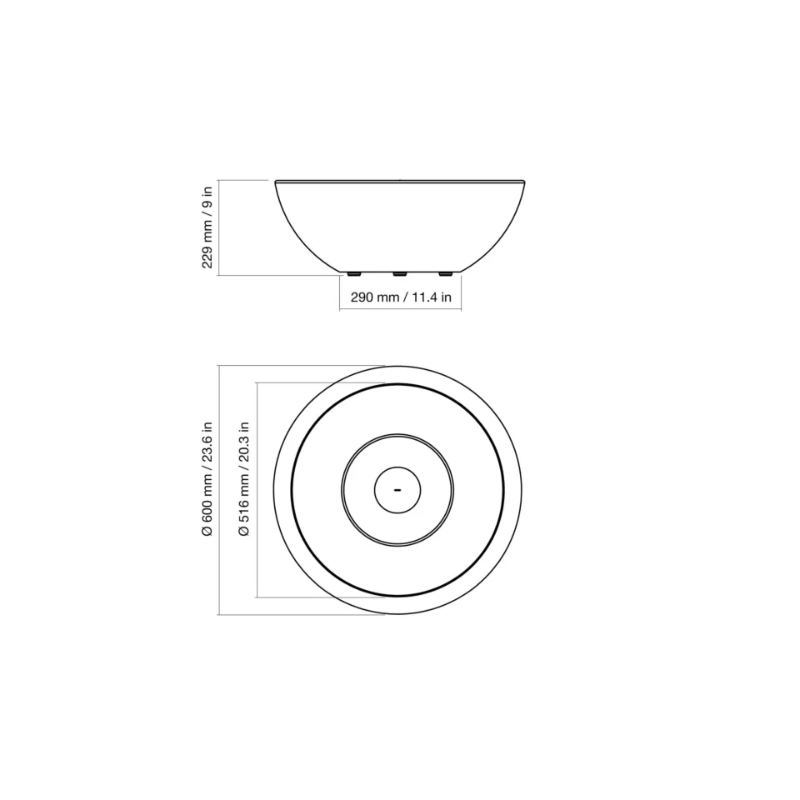 EcoSmart Mix 600 Fire Pit dimensions diagram showing size measurements and specifications.