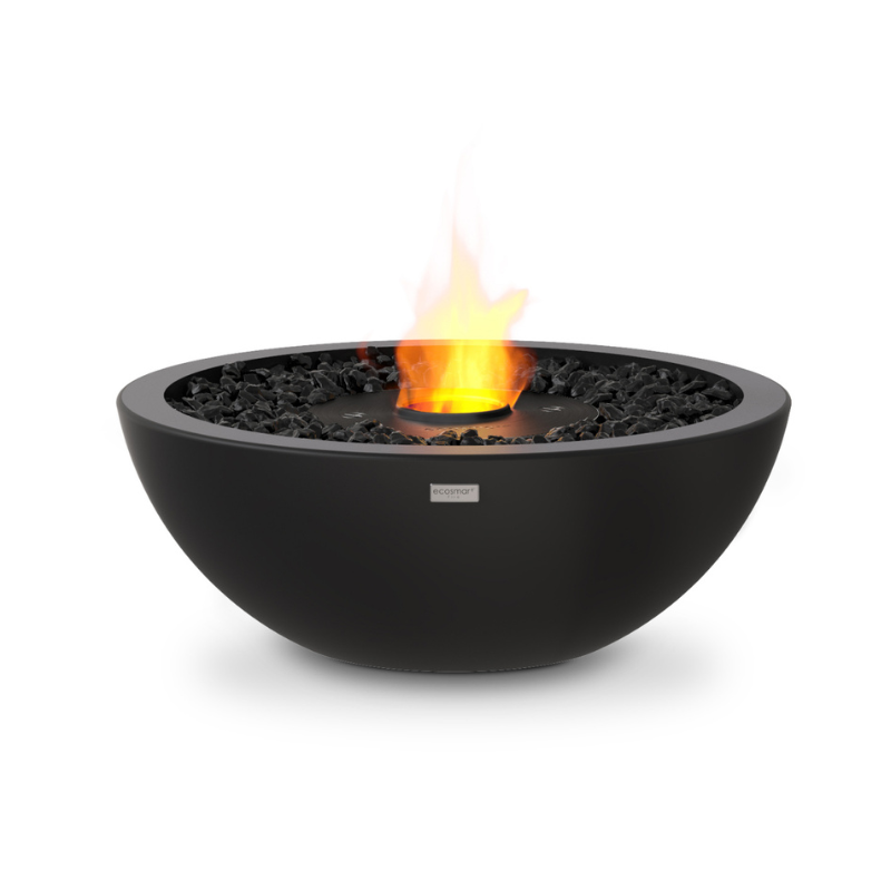EcoSmart Mix 600 Fire Pit in Graphite concrete with Black burner, front view.