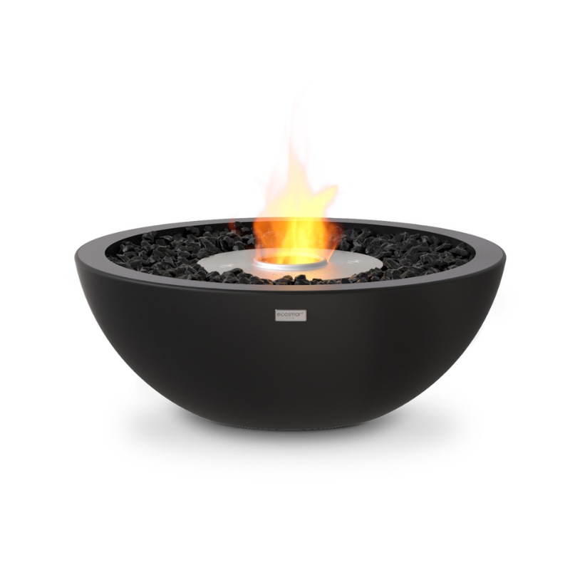 EcoSmart Mix 600 Fire Pit in Graphite concrete with Stainless Steel burner, front view.