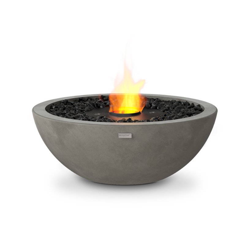 EcoSmart Mix 600 Fire Pit in Natural concrete with Black burner, front view.