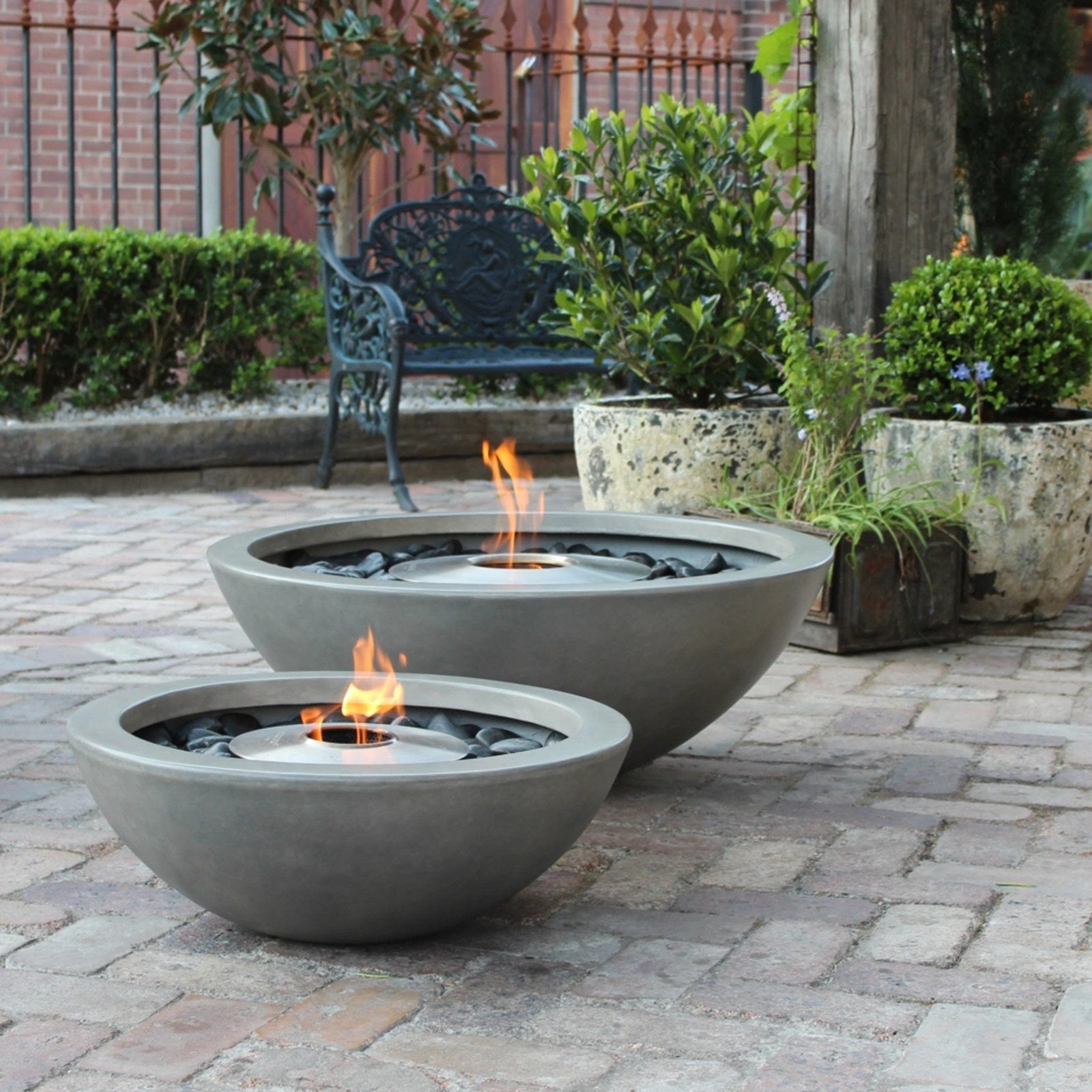 EcoSmart Mix fire pit bowls in Natural fluid concrete at The Grounds courtyard in Sydney.