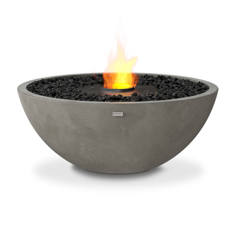 EcoSmart Mix 850 Fire Pit in Natural concrete with Black burner, front view.