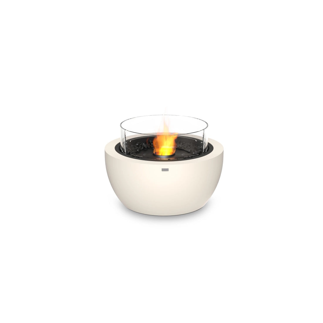 EcoSmart Pod 30 fire pit bowl in Bone fluid concrete with a Black burner, studio product view.