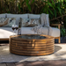 EcoSmart R20 Cover Plate installed on round timber fire pit table for outdoor entertaining area