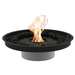 EcoSmart Round 20 Fire Pit Kit featuring a round black burner surrounded by black stones, providing a sleek and modern flame.