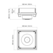 Technical dimensions of the EcoSmart Square 22 Fire Pit Kit, showing the top and side views with precise measurements in millimeters and inches.