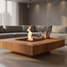 EcoSmart Square 22 Fire Pit Kit creating an elegant focal point in a modern outdoor cocktail area, surrounded by comfortable seating and soft lighting