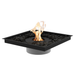 EcoSmart Square 22 Fire Pit Kit with a square design, featuring a central flame surrounded by black stones, ideal for modern outdoor and indoor settings
