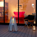 EcoSmart Stix Fire Pit balcony closeup with warm flame outside apartment style living space