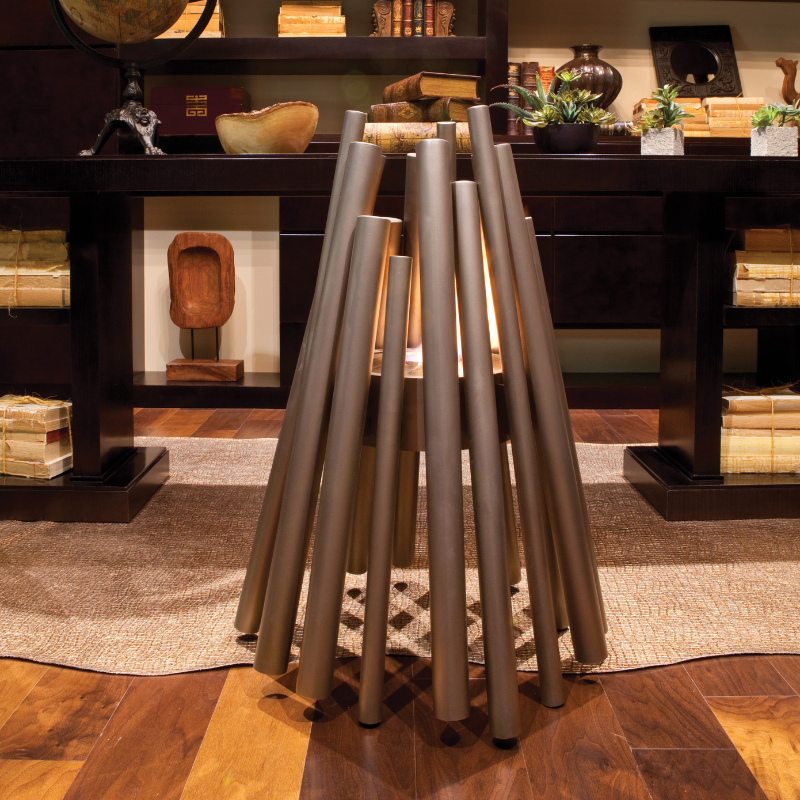 EcoSmart Stix Fire Pit safe indoor fire pit closeup in modern library room