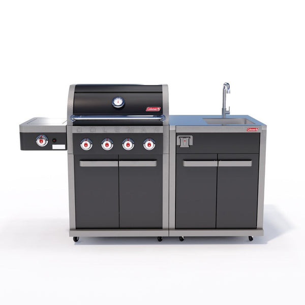 Coleman Revolution 4 Burner Outdoor Kitchen in Black Gloss, sink configuration