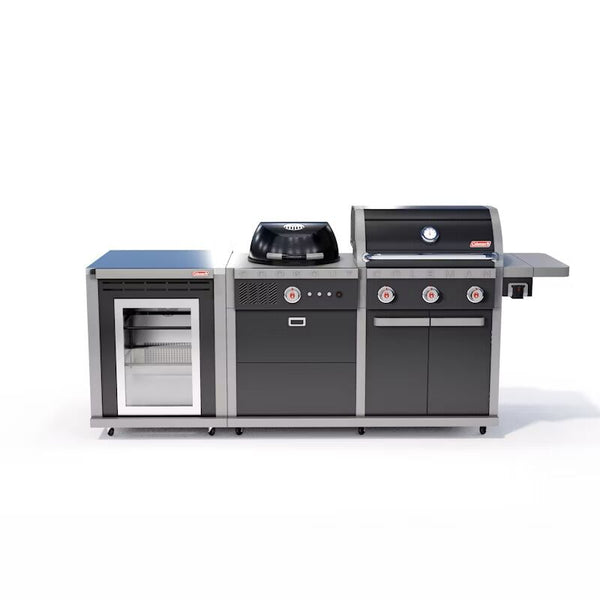 Coleman Revolution Dual Fuel Outdoor Kitchen in Black Gloss, fridge configuration