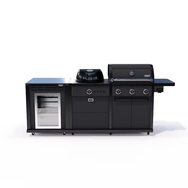 Coleman Revolution Dual Fuel Outdoor Kitchen in Matt Black, fridge configuration