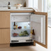 Husky 115L integrated bar fridge and freezer built in under a stone benchtop, door open and stocked with drinks