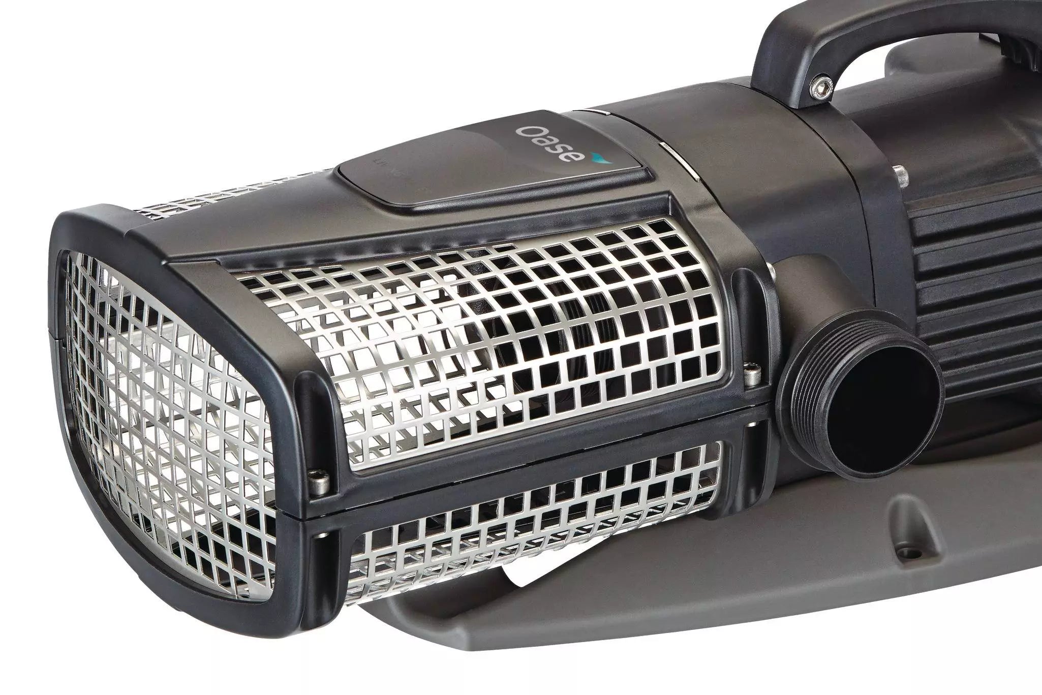 Close view of the AquaMax Eco Expert intake screen and carry handle
