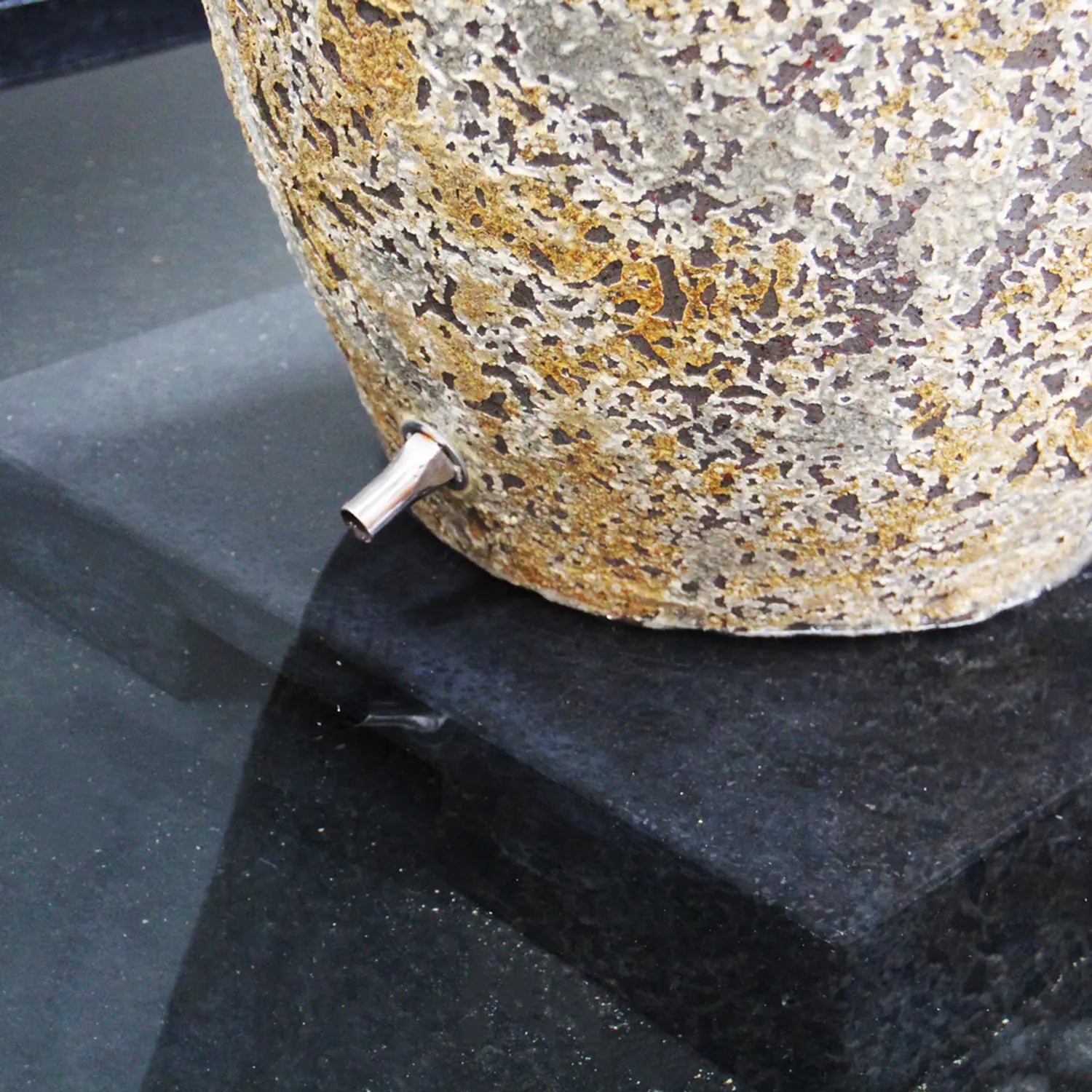 Kellock Roman Jar Water Feature, green glaze, close view of the glaze and opening