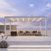 Kustom M6 louvre pergola with gasket-sealed slats closed, 100 percent waterproof roof in rain