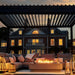 Kustom Mosa adjustable louvre pergola over an evening lounge setting with roof closed