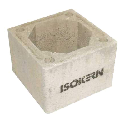 Ochre Living additional chimney block for outdoor fireplace, concrete chimney extension block shown from a close angled perspective with visible inner cavity and textured finish