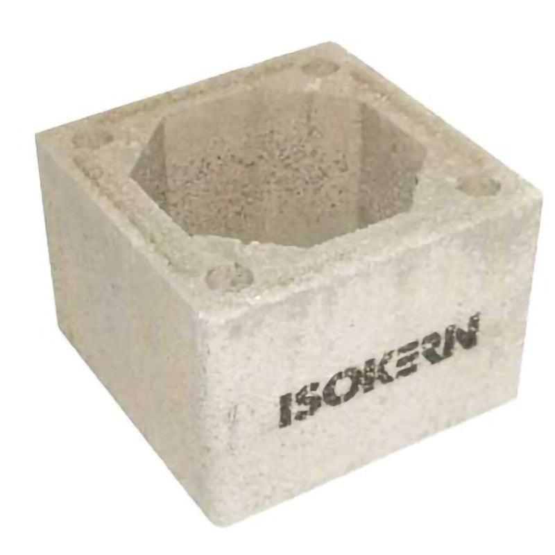 Ochre Living additional chimney block for outdoor fireplace, concrete chimney extension block shown from a close angled perspective with visible inner cavity and textured finish