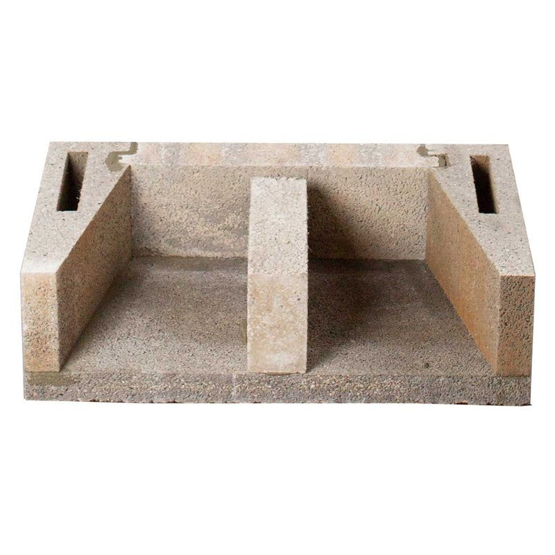 Ochre Living Log Store Accessories empty concrete firewood storage unit shown on a white background, highlighting the rectangular design with central divider for organising logs