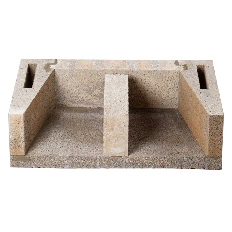 Ochre Living Log Store Accessories empty concrete firewood storage unit shown on a white background, highlighting the rectangular design with central divider for organising logs