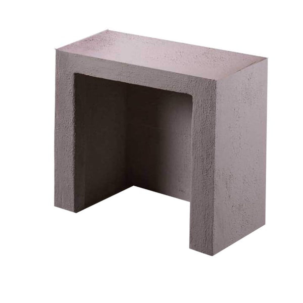 Ochre Living log store shown empty on a white background, featuring a rectangular concrete firewood storage unit with open front designed for outdoor log storage and fireplace use