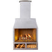 Studio product image of the Ochre Living Perisher Complete Fireplace Kit in a white rendered finish, showing the full outdoor fireplace with chimney, open firebox, and built-in wood storage compartments