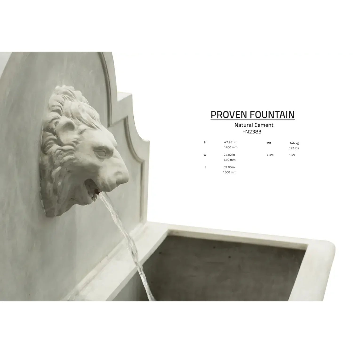 Pietro Stoneware Proven Lion Head Fountain, close view of the spout
