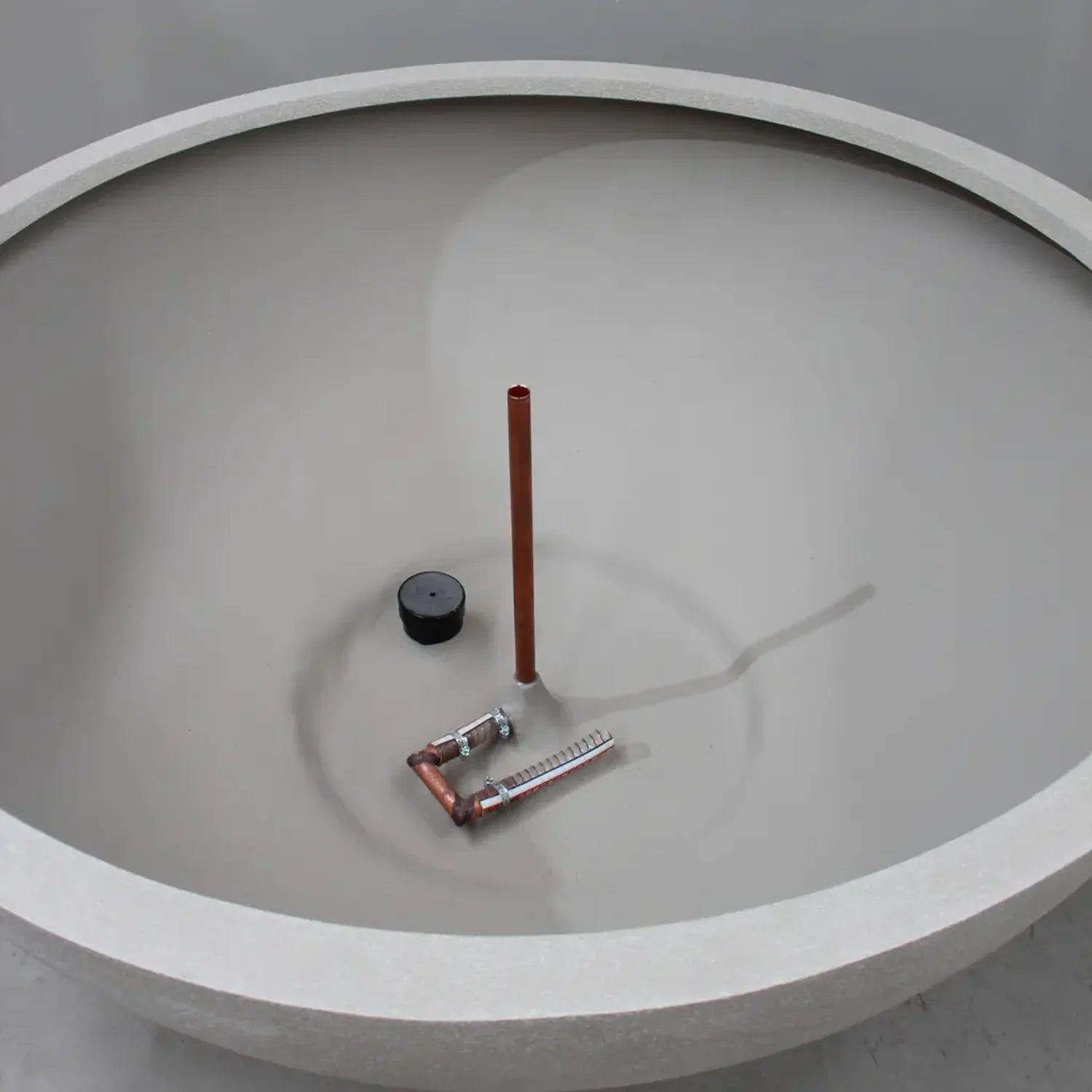 Pietro Stoneware Volcano Bowl Bubbler Fountain, view inside the bowl showing the pump fitting