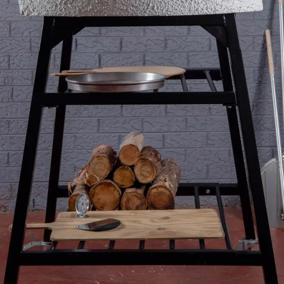 Polito Antonius Tower Stand frame with an upper platform and a slatted lower shelf; oven, firewood and tools not included