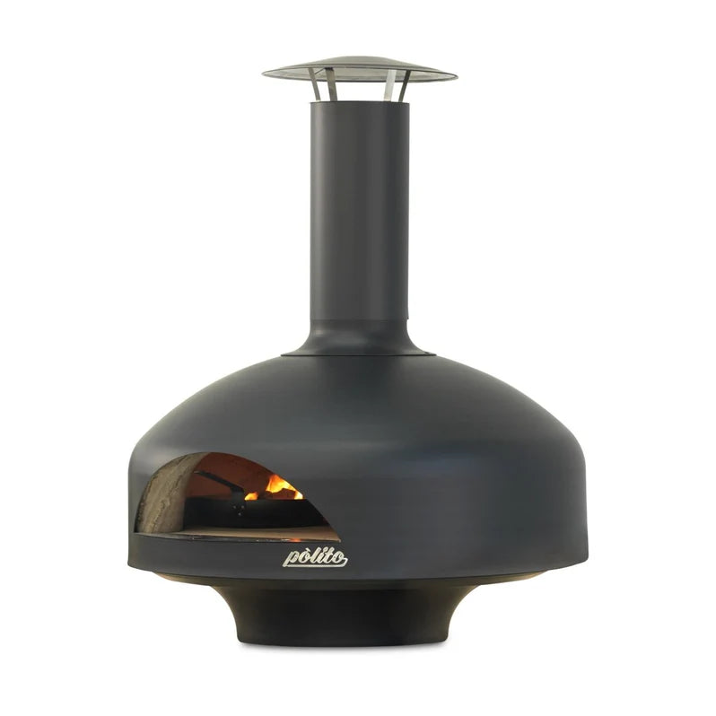 Polito Giotto wood fire oven in Black on the BTS Stand