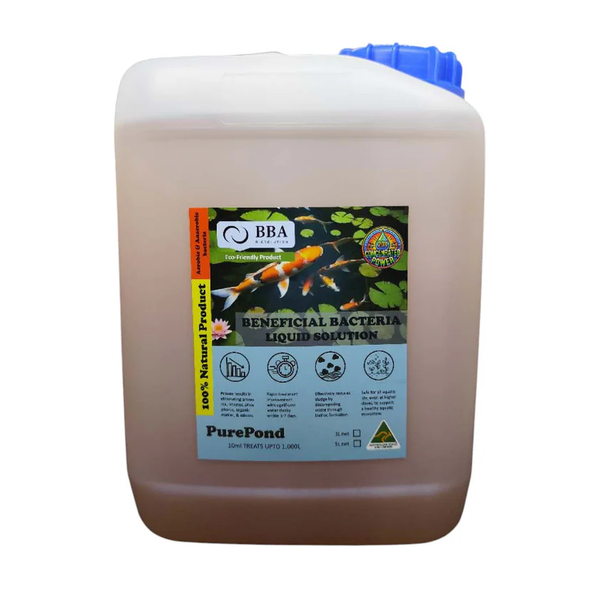 PurePond Pond Maintenance Aerobic Bacteria 5 L container, front view with koi pond label, beneficial bacteria for ponds