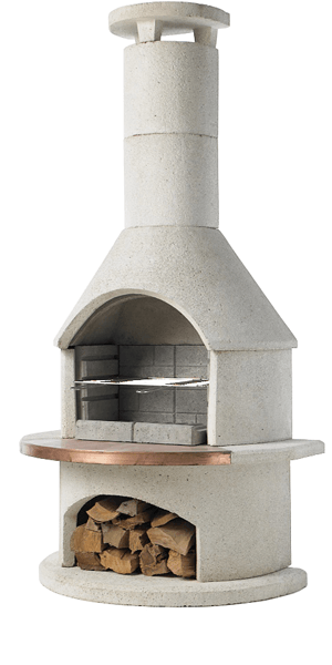 Buschbeck Rondo Outdoor Fireplace in White, front studio shot on a plain background