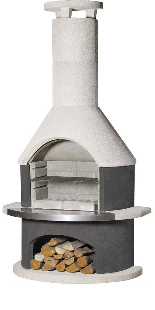 Buschbeck Rondo Outdoor Fireplace in Grey, front studio shot on a plain background