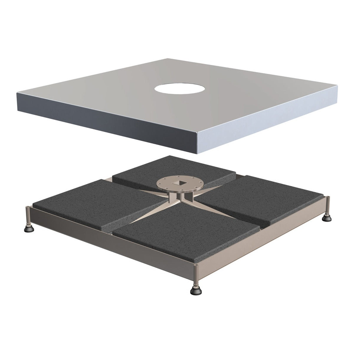 Shadowspec free-standing base for Serenity and Unity, with paver trays and levelling feet