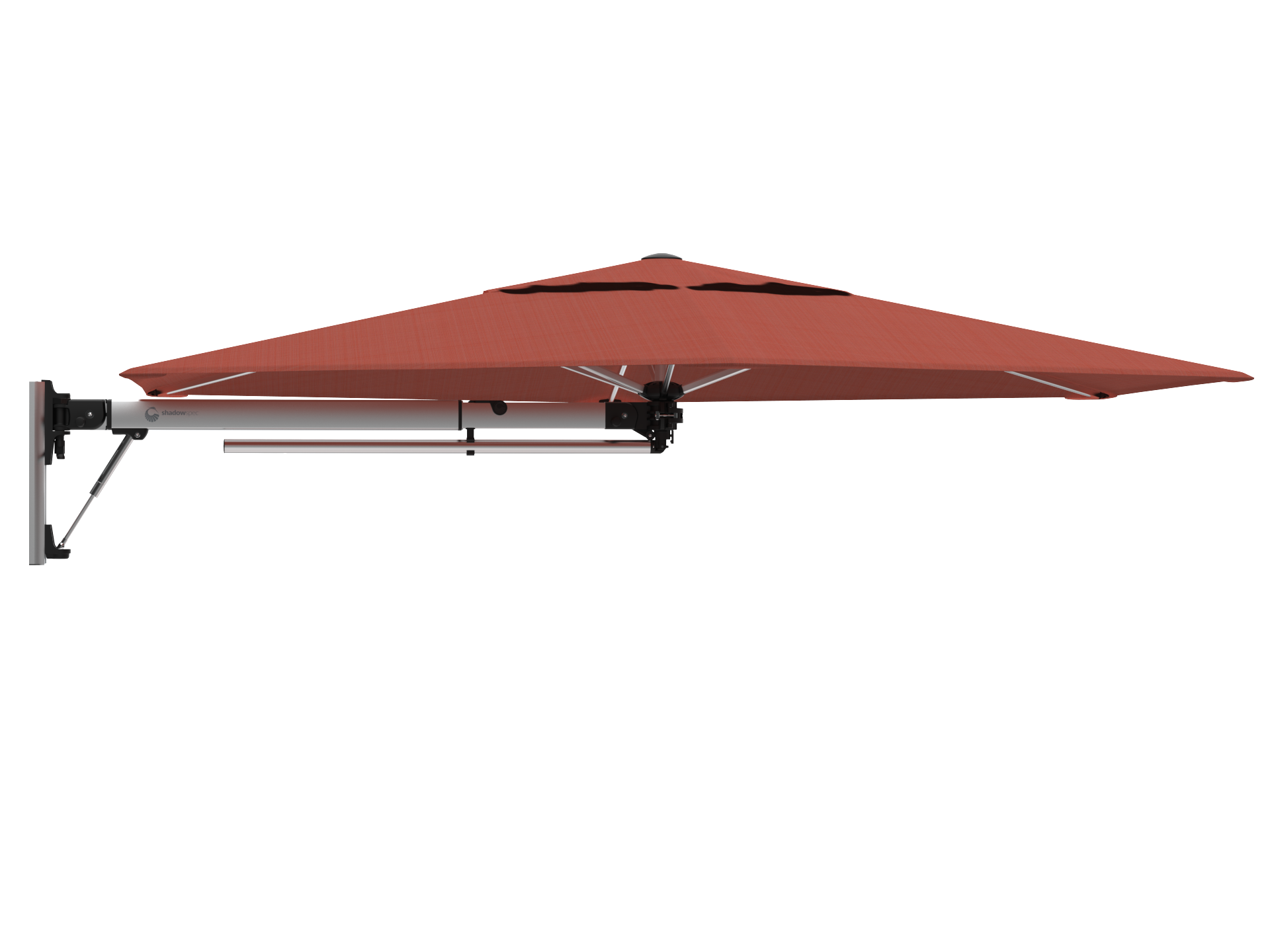 Shadowspec Retreat wall-mounted umbrella in Rust canopy