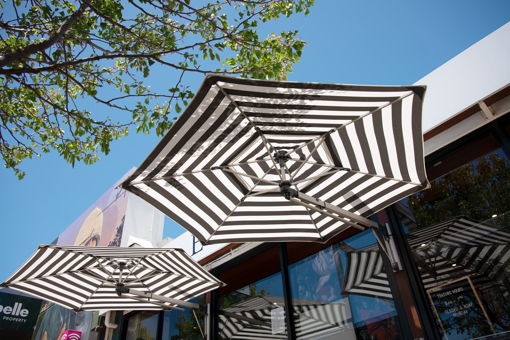 Underside of the Shadowspec Retreat black and white striped canopy