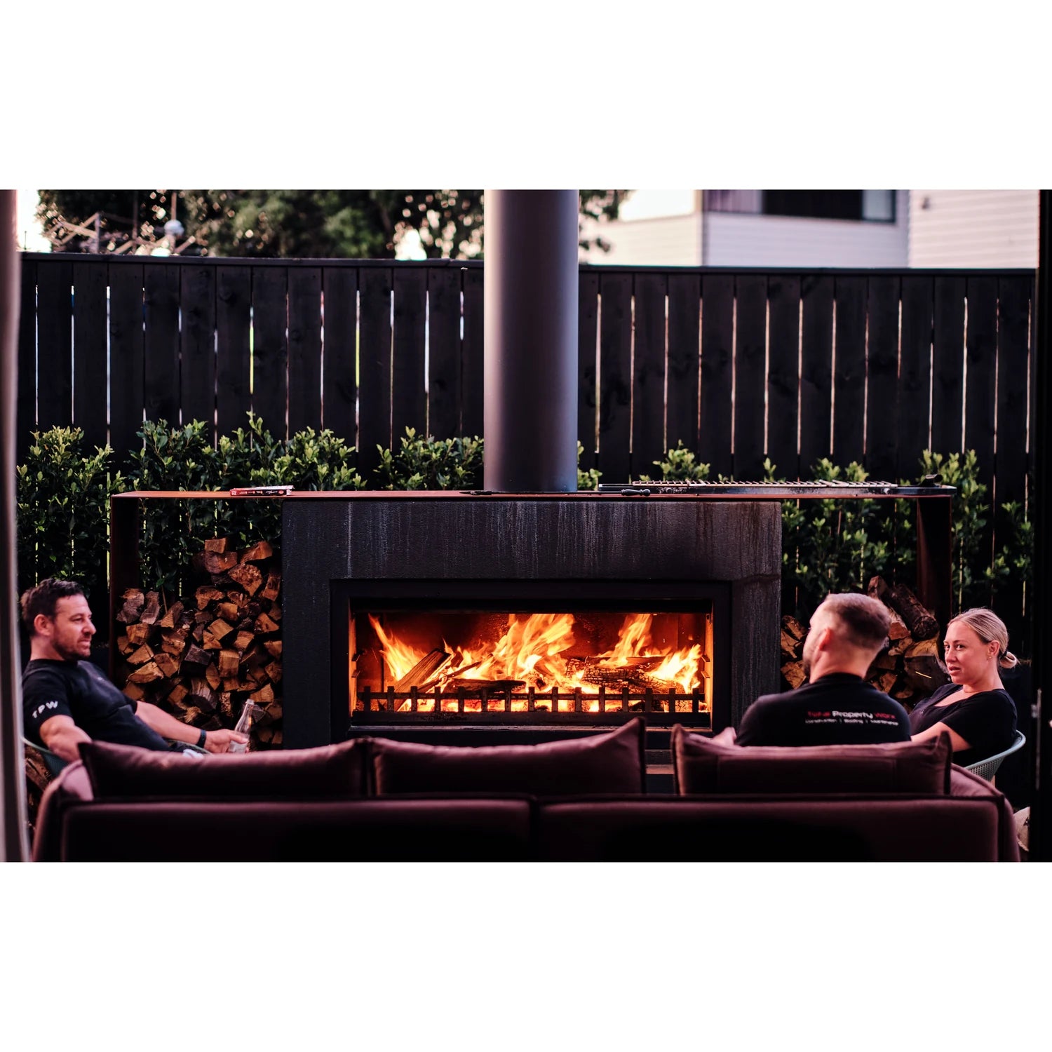 Trendz Burton Concrete Outdoor Fireplace, standard plastered black corten