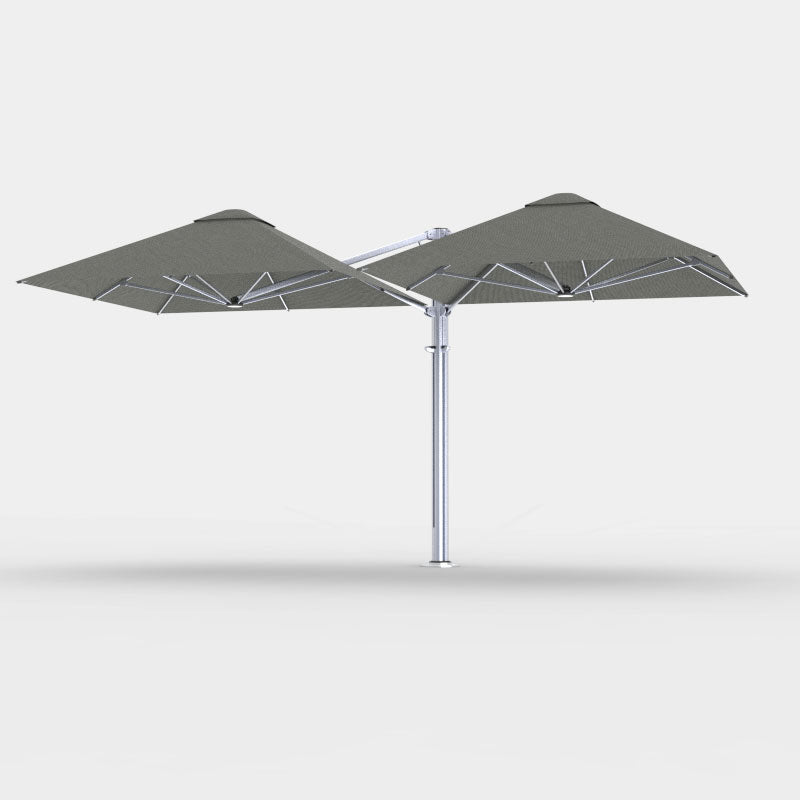 Shadowspec Unity Duo 5.0m multi-canopy umbrella in Charcoal Tweed canopy