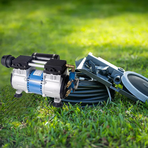 Aquascape ASA 3/4 hp dam and lake aeration kit with four-outlet manifold, weighted hose and double diffusers
