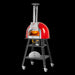 Valoriani BABY oven in Red on its stand with the fire lit