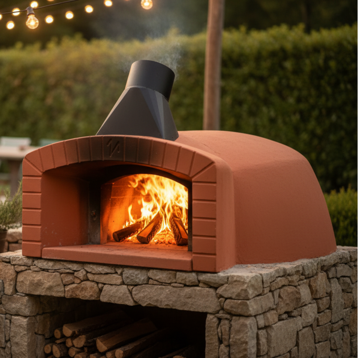 A studio product shot of the white-domed Valoriani Family TOP100 Pizza Oven—highlighting the high-quality refractory clay construction and the classic brick-front design preferred for woodfired ovens.