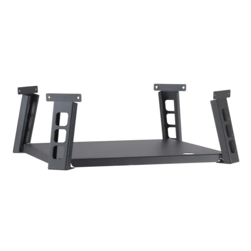 Upper section of the Valoriani STAND F60 Pizza Oven stand showing the black metal top shelf, four short mounting legs, and rectangular cut-outs for oven support.