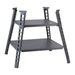 Valoriani STAND F75 pizza oven stand shown on its own in black powder-coated steel, with two flat shelves, four angled legs and the divisible two-piece frame visible.