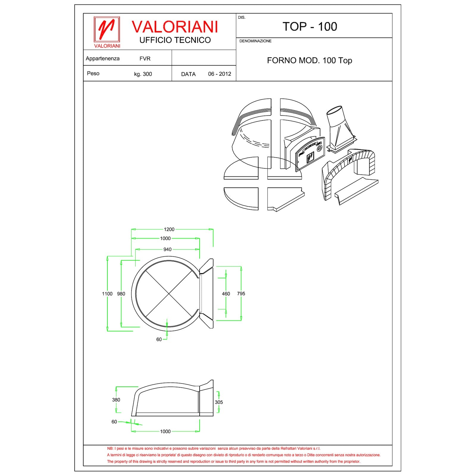 Valoriani TOP100 technical drawing showing the modular kit components