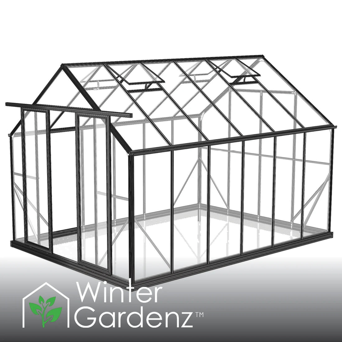 Winter Gardenz 10ft x 12ft polycarbonate greenhouse with black aluminium frame and roof vents